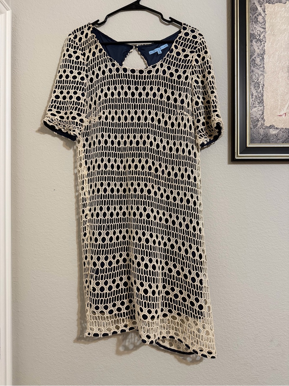 ANTONIO MELANI Cream Crochet Overlay Mini Dress with Black Slip